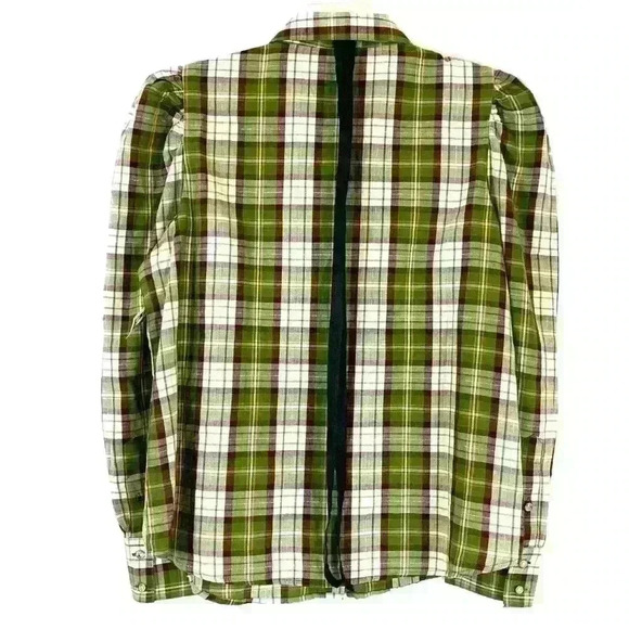 River Island Plaid Crystal Button Cotton Blend Shirt Light Green Size S - Picture 2 of 4